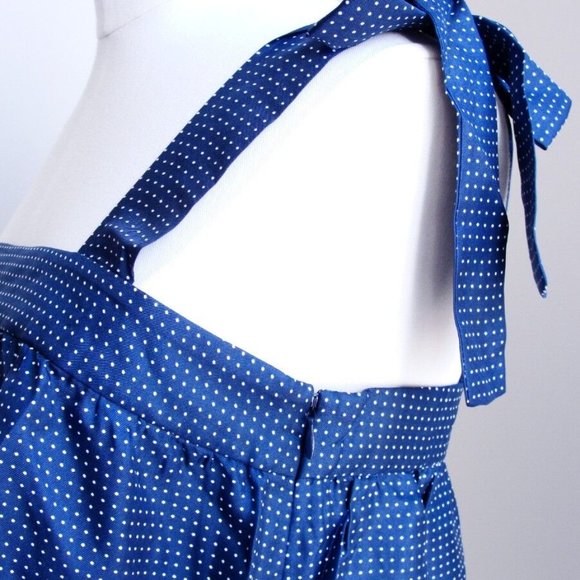 J Crew Tie Shoulder Silk Top Polka dot Navy Blue White Tank Cami Zip Bow 12 - Picture 7 of 16